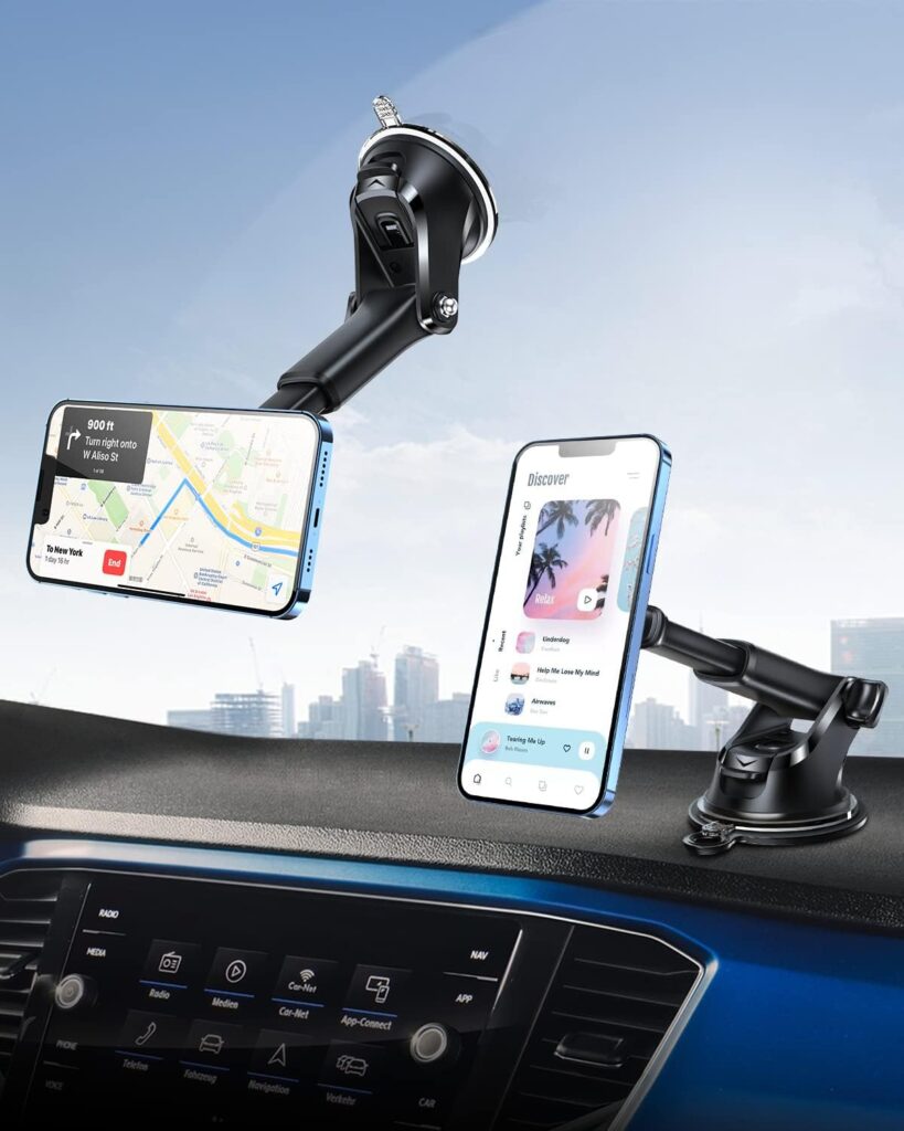 APPS2Car Magnetic Phone Car Mount, Universal Dashboard Windshield Industrial-Strength Suction Cup Car Phone Mount Holder with Adjustable Telescopic Arm,6 Strong Magnets,for All Cell Phones