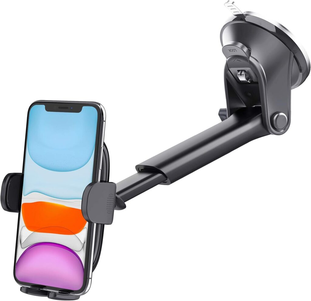 APPS2Car Suction Cup Car Phone Holder Mount, Dashboard/Windshield/Window Phone Holder with Ultra Sticky Gel Pad, Compatible with iPhone, Samsung, All Cellphone, Thick Case Big Phone Friendly