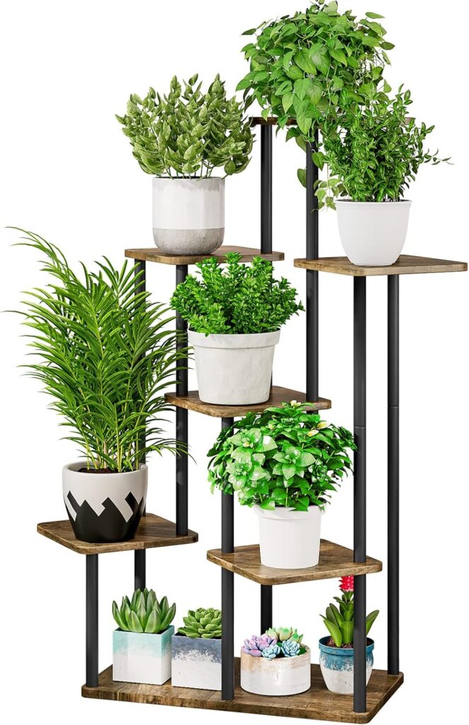 AZERPIAN Plant Stand 7 Tier Indoor Metal Flower Shelf for Multiple Plants Corner Tall Flower Holders for Patio Garden Living Room Balcony Bedroom, Black (7 Tier-Black)