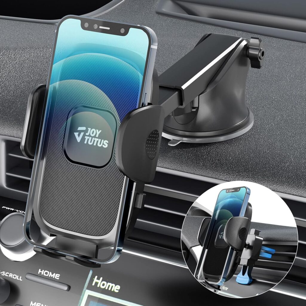 JOYTUTUS Phone Mount for Car, 3 in 1 Long Arm Strong Suction Cup Car Phone Holder, Universal Hands-Free Phone Holder for Car Windshield Dashboard Air Vent, Fit iPhone Samsung All Smartphones
